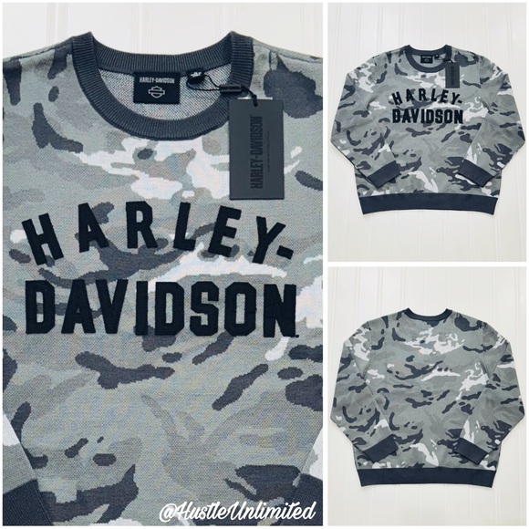 Harley-Davidson Smoke Grey Camo Wool Blend Knit Sweater Men’s Size XL - Picture 1 of 7